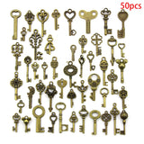 50pcs Vintage Brass Crown Key Charms Jewelry Keys