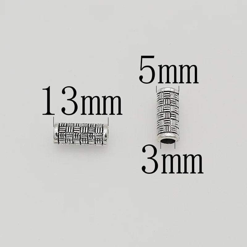50pcs Vintage Twill Cylinder Beads Antique Silver Loose Metal DIY Jewelry