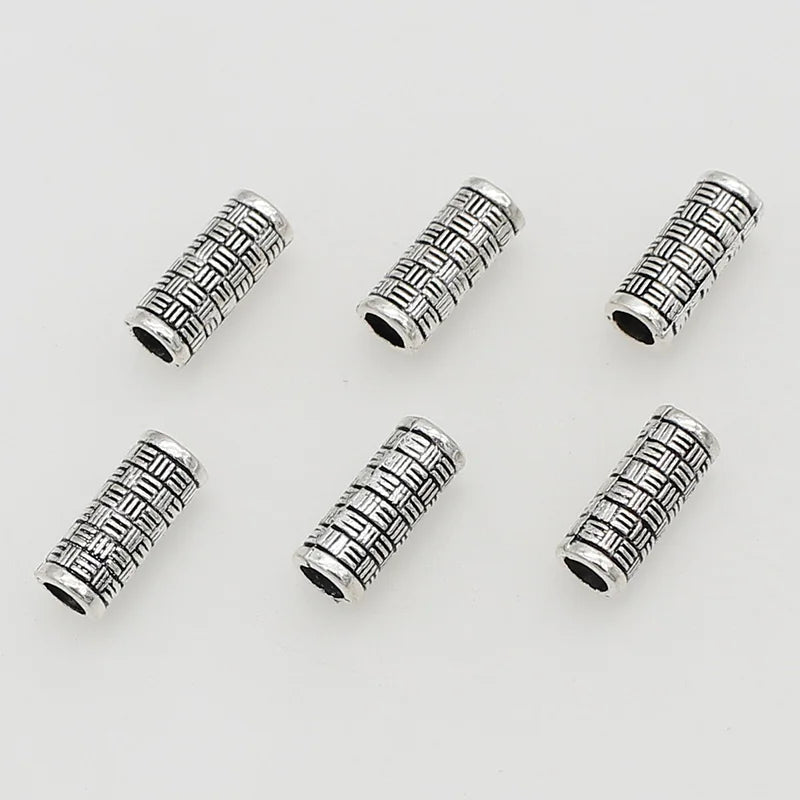 50pcs Vintage Twill Cylinder Beads Antique Silver Loose Metal DIY Jewelry