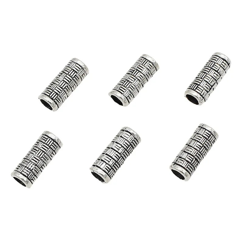 50pcs Vintage Twill Cylinder Beads Antique Silver Loose Metal DIY Jewelry