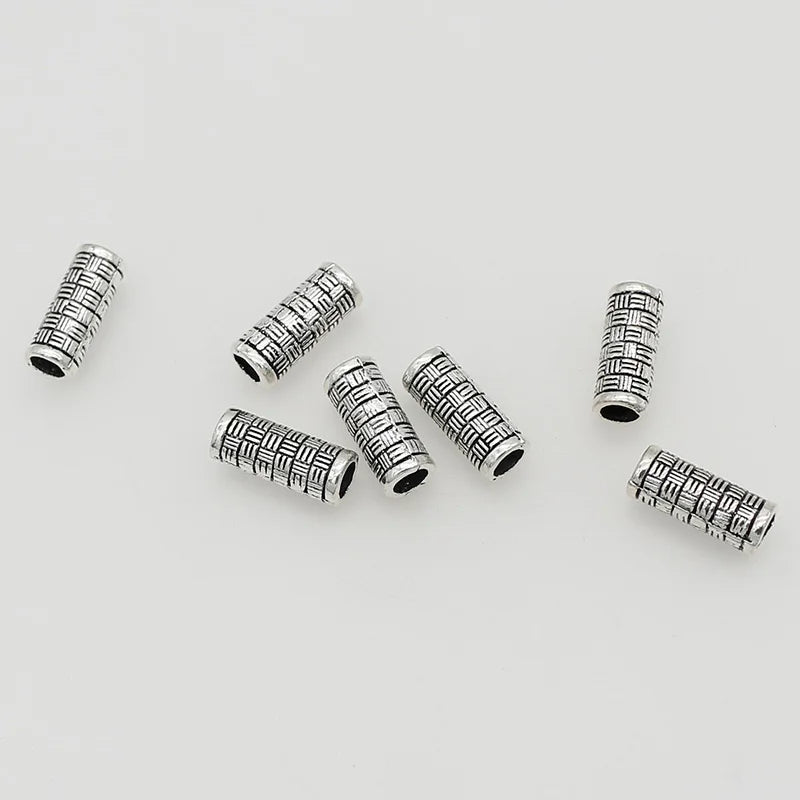 50pcs Vintage Twill Cylinder Beads Antique Silver Loose Metal DIY Jewelry