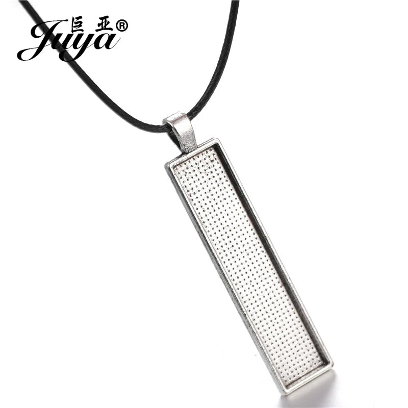 50pcs/lot 10x50mm Pendant Base Tray With Leather Rope Chains