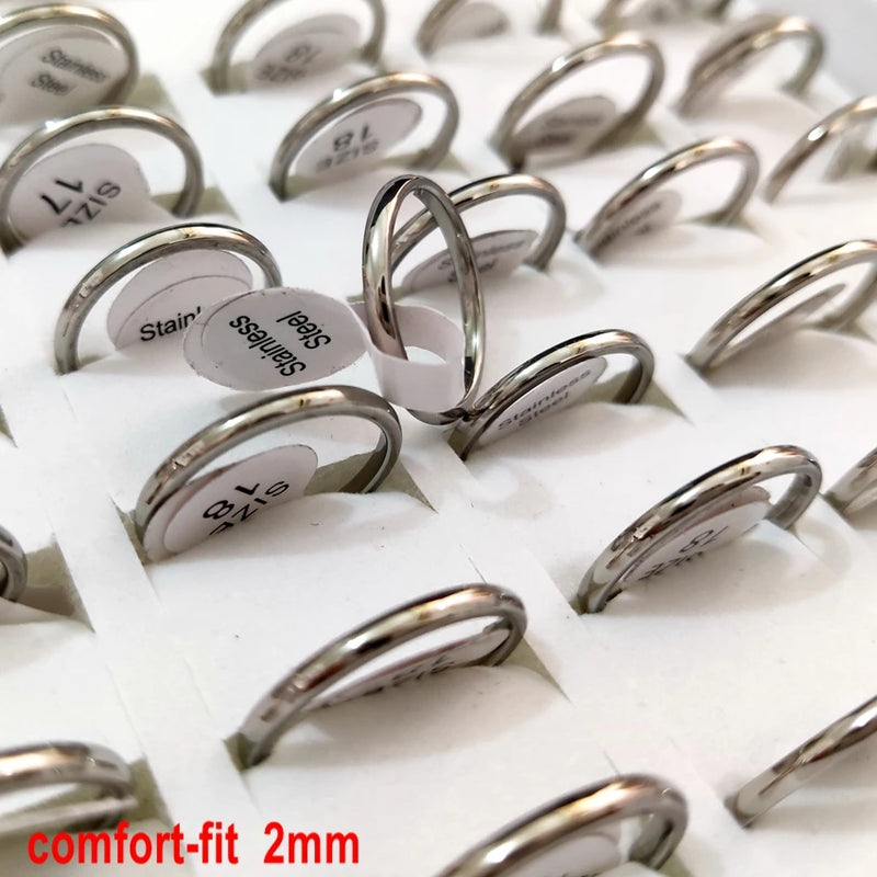 50pcs Classic Stainless Steel Wedding Rings 2mm-8mm