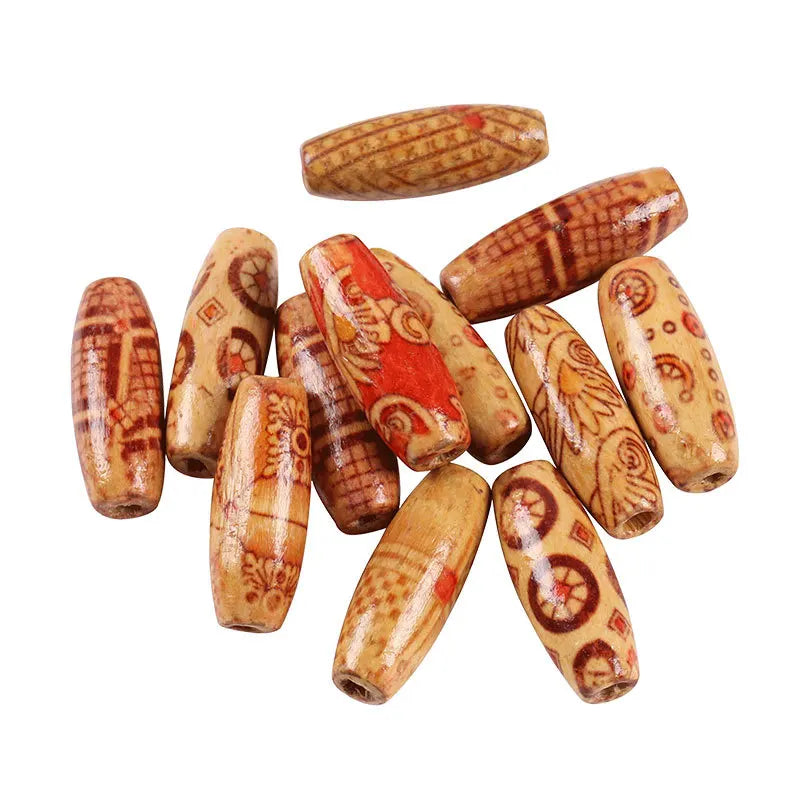 50pcs Painted Oval Wood Beads Charm Bracelet Jewelry DIY Beading