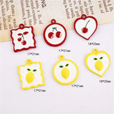 50pcs Cherry Lemon Core Rubber Paint Alloy Floating Locket Charms