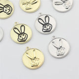 50pcs Cartoon Rabbit Heads Round Alloy Locket Charms DIY Jewelry Accessory