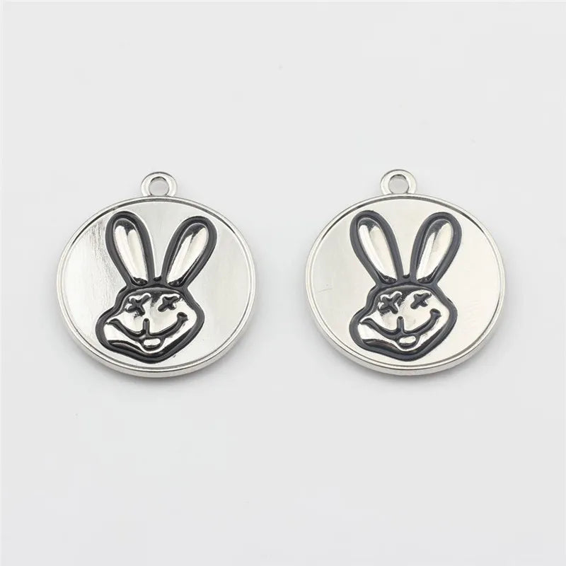 50pcs Cartoon Rabbit Heads Round Alloy Locket Charms DIY Jewelry Accessory