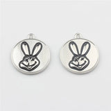 50pcs Cartoon Rabbit Heads Round Alloy Locket Charms DIY Jewelry Accessory