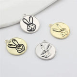 50pcs Cartoon Rabbit Heads Round Alloy Locket Charms DIY Jewelry Accessory