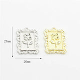 50pcs Cartoon Rose Flowers Rectangle Alloy Charms DIY Jewelry Accessory