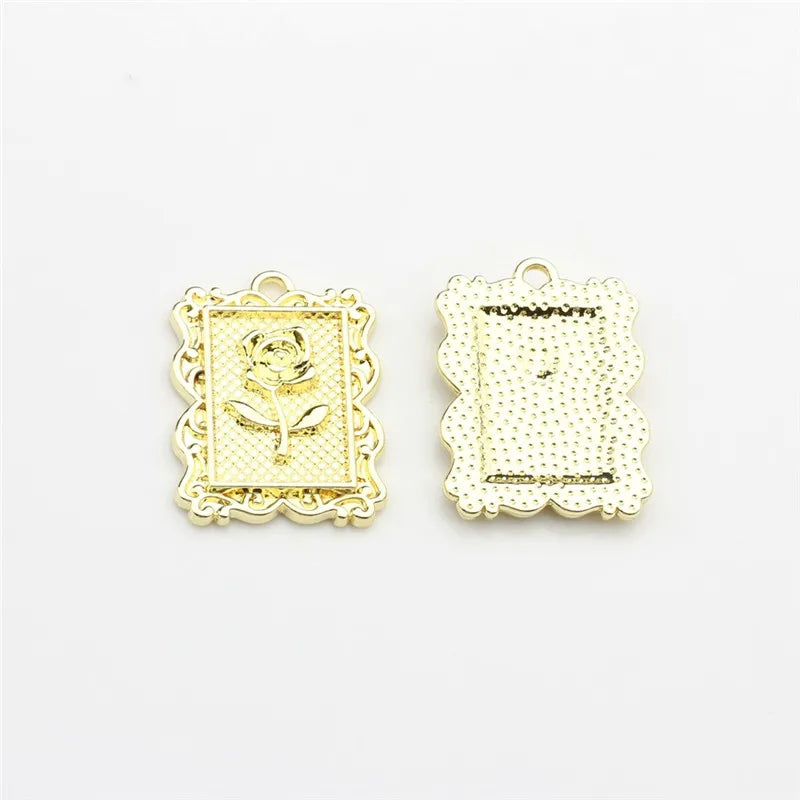 50pcs Cartoon Rose Flowers Rectangle Alloy Charms DIY Jewelry Accessory