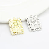 50pcs Cartoon Rose Flowers Rectangle Alloy Charms DIY Jewelry Accessory