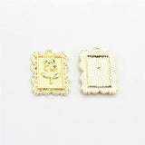50pcs Cartoon Rose Flowers Rectangle Alloy Charms DIY Jewelry Accessory