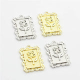 50pcs Cartoon Rose Flowers Rectangle Alloy Charms DIY Jewelry Accessory