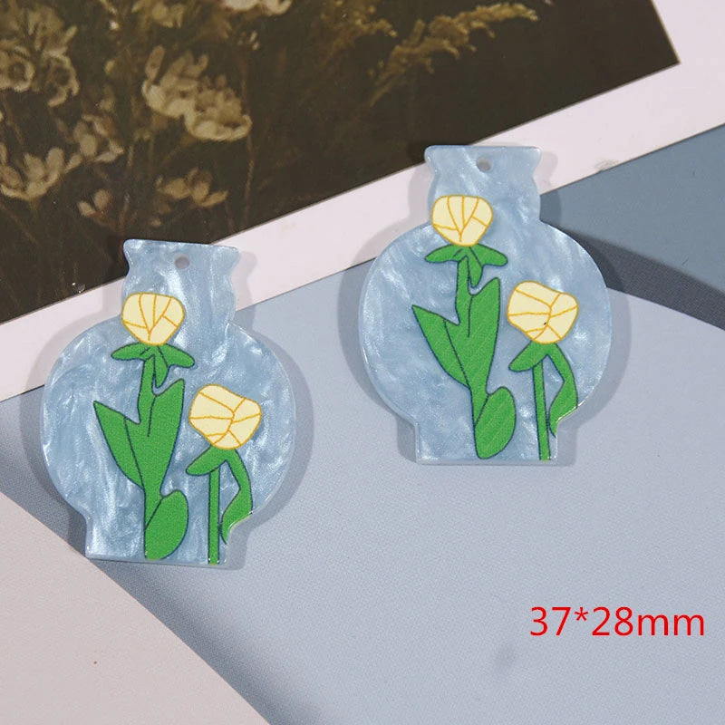 50pcs Flowers Print Acrylic Beads DIY Jewelry Accessory