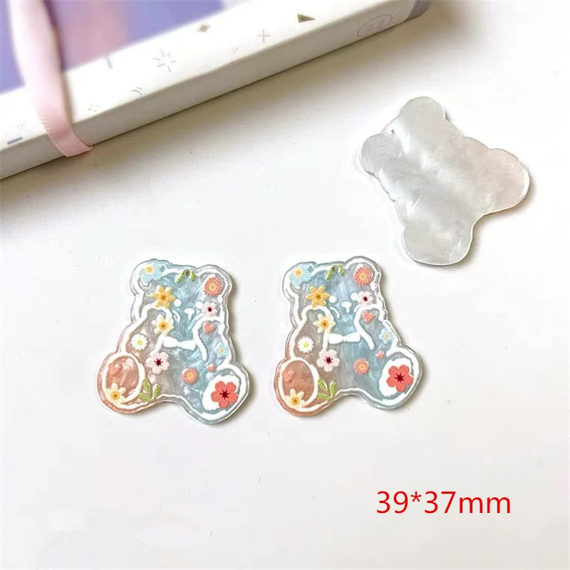 50pcs Flowers Pattern Print Acrylic Beads DIY Jewelry Earring/Garment Accessory
