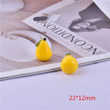 50pcs Yellow Print Pear Shape Resin Beads Charms with Alloy Hanger