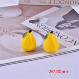 50pcs Yellow Print Pear Shape Resin Beads Charms with Alloy Hanger