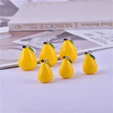50pcs Yellow Print Pear Shape Resin Beads Charms with Alloy Hanger
