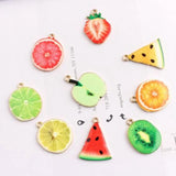 50pcs Mixed Oil Drop Zinc Alloy Fruits Charms Gold-Color Pendants