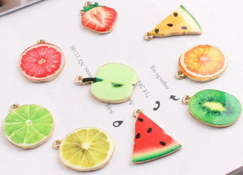 50pcs Mixed Oil Drop Zinc Alloy Fruits Charms Gold-Color Pendants
