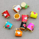 50pcs/lot Colorful Enamel Heart Cup Charms Pendant for DIY Jewelry Making