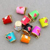 50pcs/lot Colorful Enamel Heart Cup Charms Pendant for DIY Jewelry Making