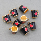 50pcs/lot Colorful Enamel Heart Cup Charms Pendant for DIY Jewelry Making