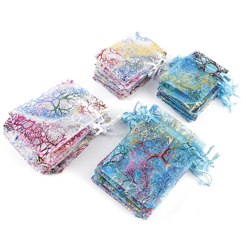 50pcs Bronzing Coral Organza Bags Jewelry Packaging Bags Pick Size