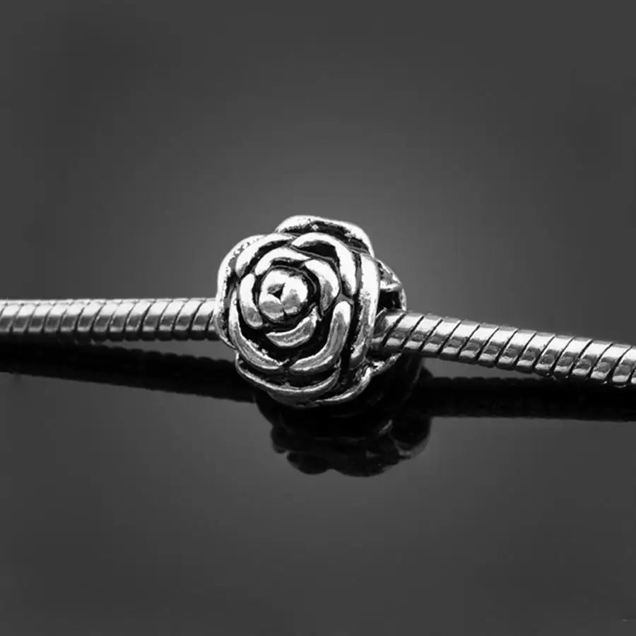 50pcs Vintage Silver Rose Flower Beads for Jewelry Making