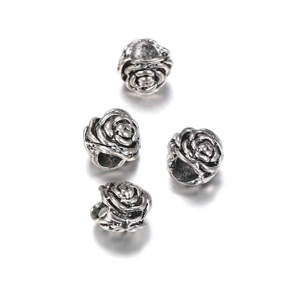 50pcs Vintage Silver Rose Flower Beads for Jewelry Making