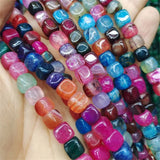 50pcs Agate Stone Beads Strings 8x8mm Square Shape Natural Semi Precious Stone