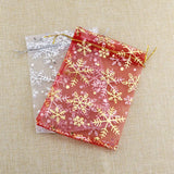 50pcs Snowflake Yarn Bags Christmas Decoration Red/White Bundle Pockets Organza