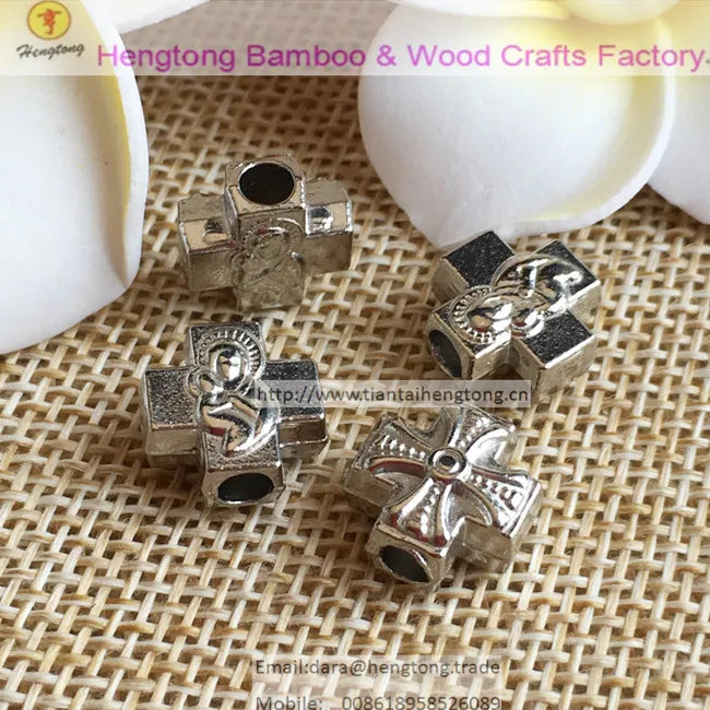 50pcs 11mm Alloy Bead/Square Cross Beads for Religious Jewelry, Big Hole 3mm