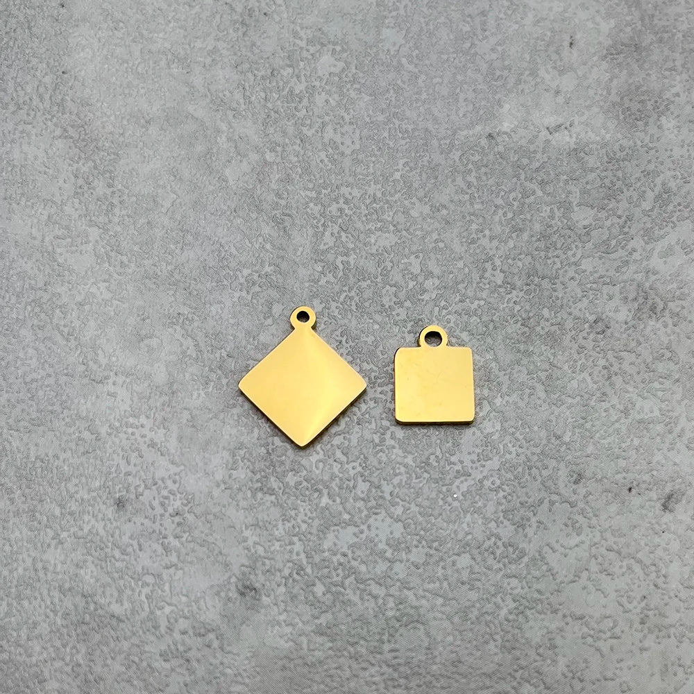 50pcs Stainless Steel Square Tags 10x10mm / 14x15mm