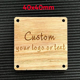 50pcs Square Wooden Logo Tags 4mm Thickness Engraved Text LOGO with 4 Holes