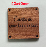 50pcs Square Wooden Logo Tags 4mm Thickness Engraved Text LOGO with 4 Holes