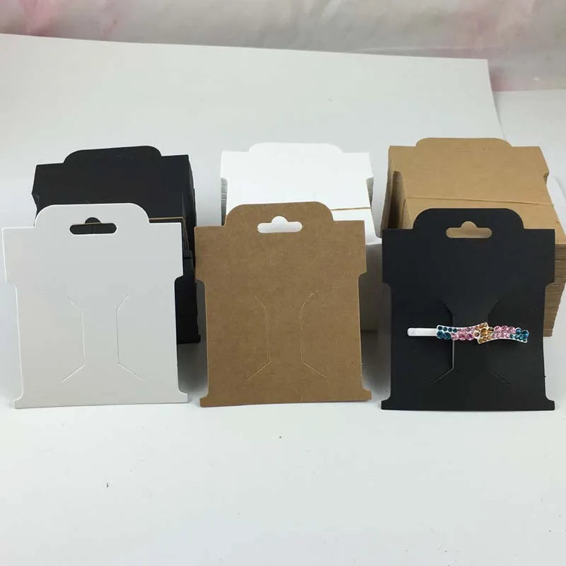 50pcs Hair Clip Display Cards - White/Kraft/Black Paper Cardboard