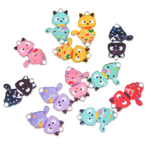 50pcs Love Cat Charms Enamel Dripping Oil Alloy Jewelry Accessorie