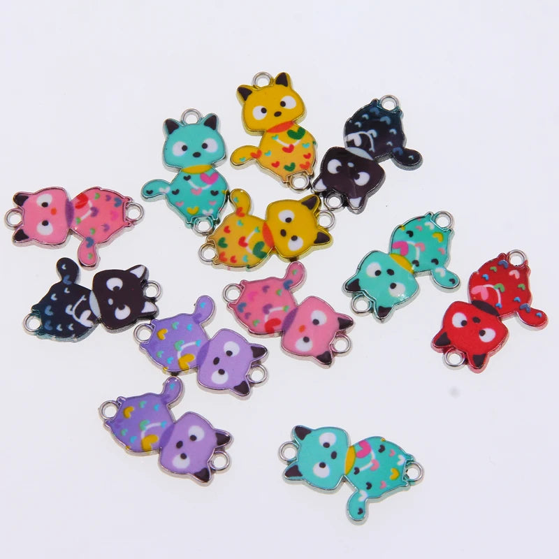 50pcs Love Cat Charms Enamel Dripping Oil Alloy Jewelry Accessorie