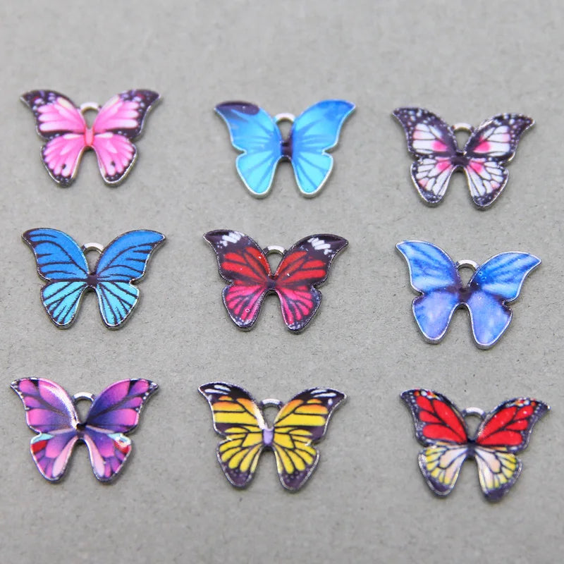 50pcs Butterfly Enamel Charms for DIY Necklaces Bracelets