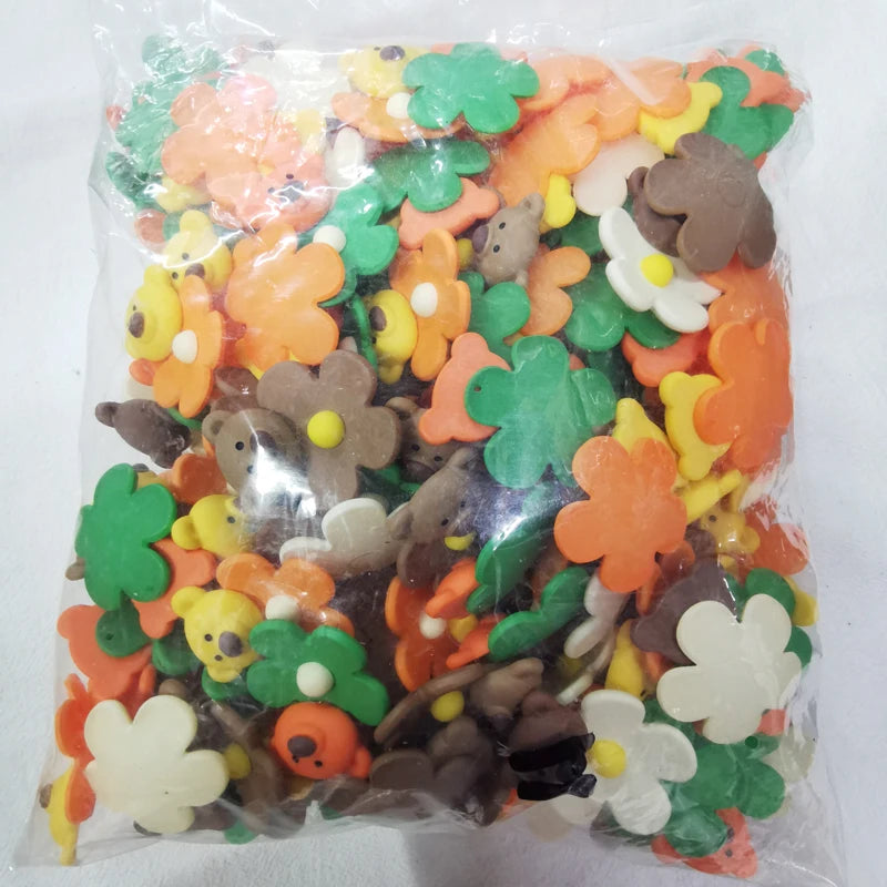 50pcs 32mm 52mm Korea Candy DIY Flower Bear Paster Beads Sticker