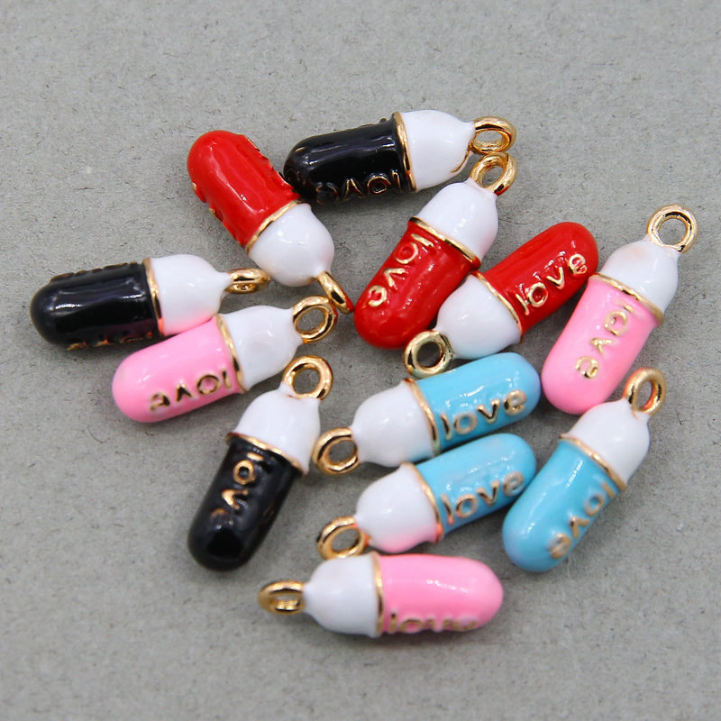 50pcs 20*7mm Capsule Pill Charms for DIY Earring Bracelet Jewelry Making