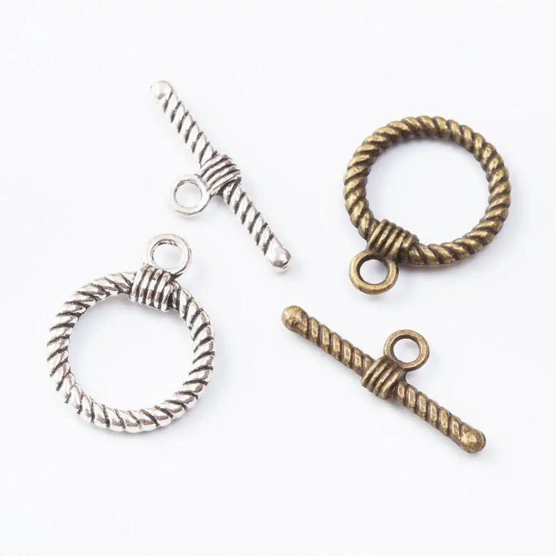 50 Sets Antique Silver Round Toggle Clasp for Bracelet DIY Jewelry Making