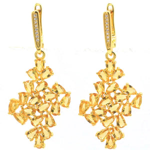 Golden Citrine Pendant Earrings Set 14K Silver Daily Wear Jewelry