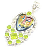 Fire Rainbow Titanium Goddess Face Silver Pendant with Peridot Eye