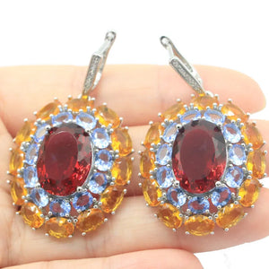 Rhodolite Garnet Pink Kunzite Citrine Tanzanite CZ Wedding Silver Earrings