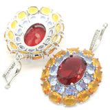 Rhodolite Garnet Pink Kunzite Citrine Tanzanite CZ Wedding Silver Earrings