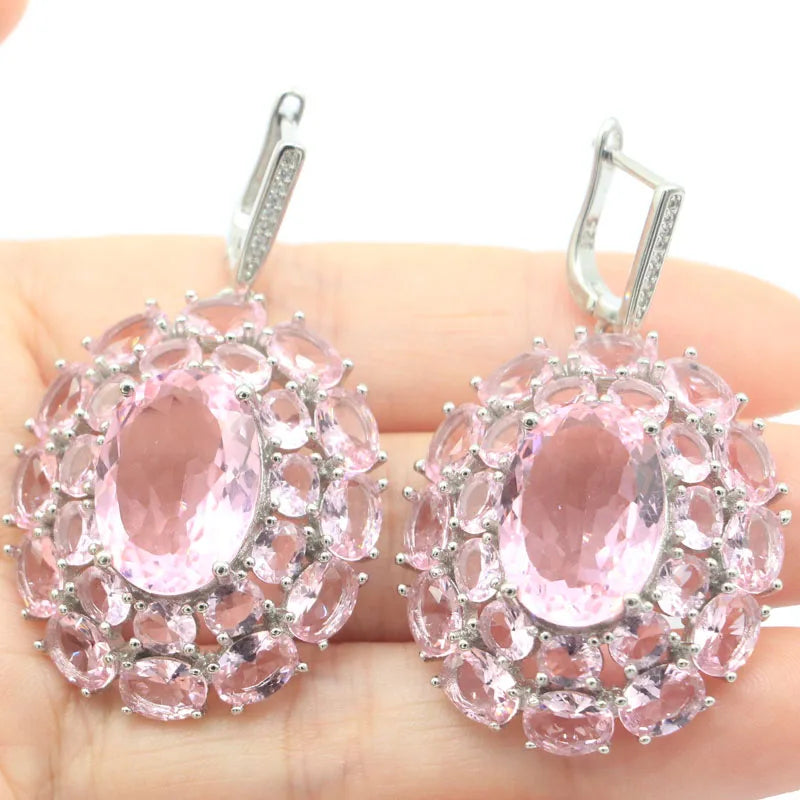 Rhodolite Garnet Pink Kunzite Citrine Tanzanite CZ Wedding Silver Earrings
