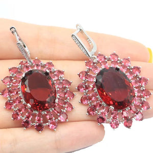 Big Pink Rhodolite Garnet Silver Earrings for Women